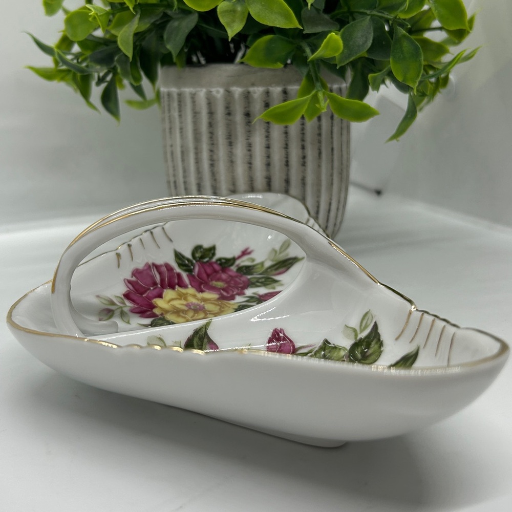 Floral Ceramic Dish with Gold Accent - Picture 6 of 14